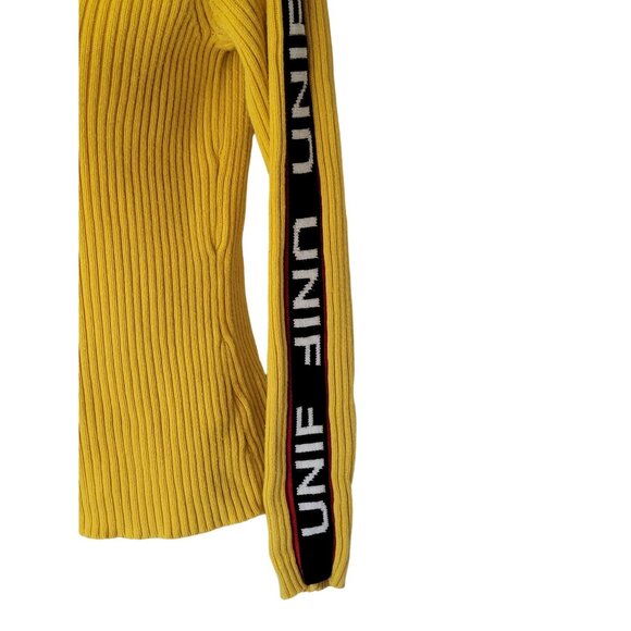 UNIF Women's Yellow Badsport Turtleneck Sweater L Stretchy Ribbed Rainbow Tag St - Picture 3 of 7